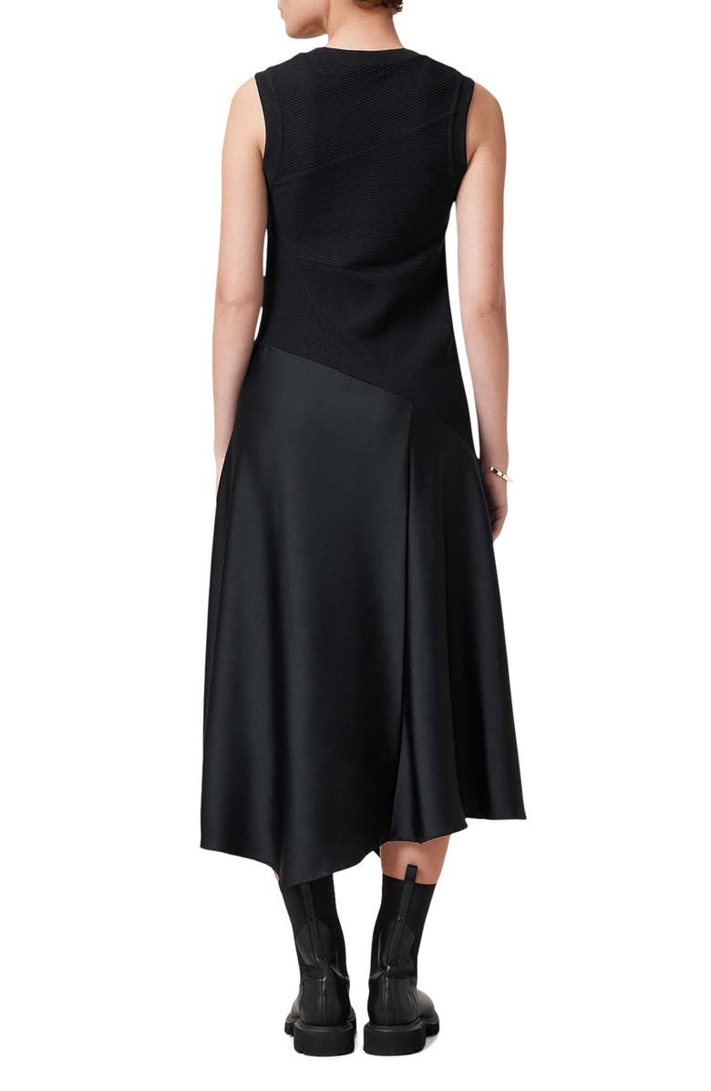 AllSaints Pia Sleeveless Mixed Media Asymmetric Dress, Alternate, color, Black