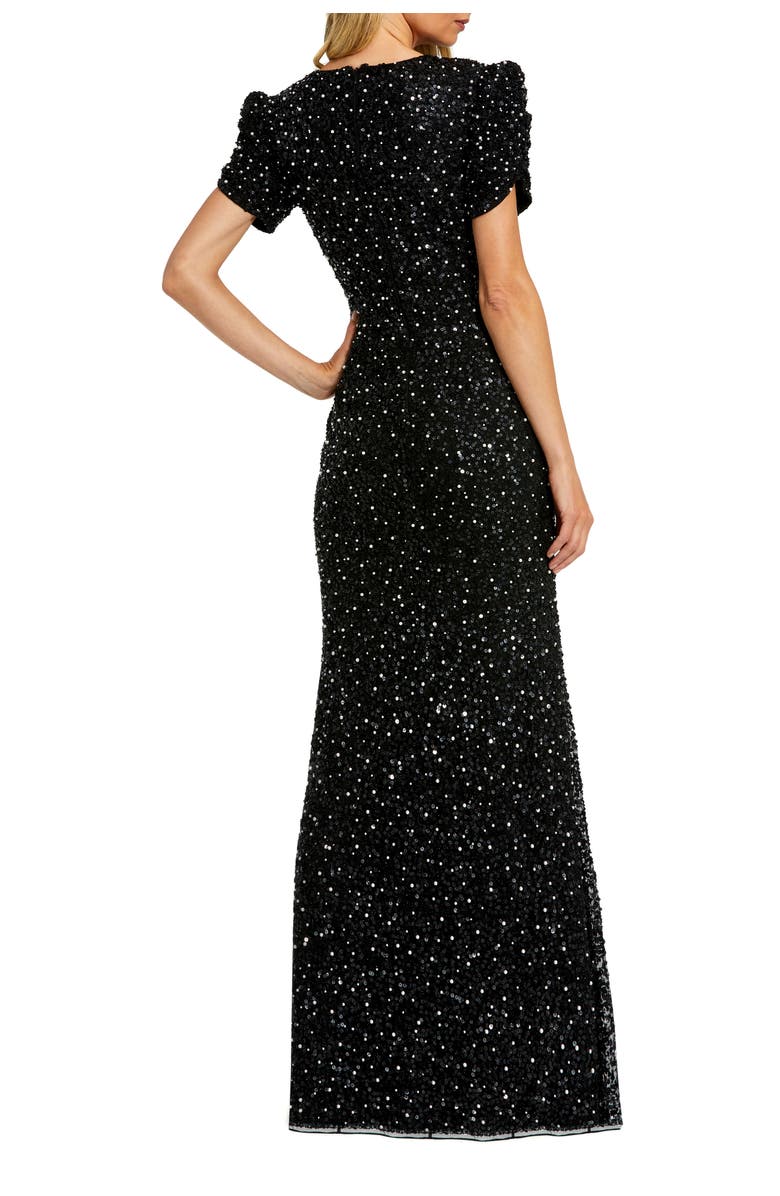 Mac Duggal Petite Gathered Short Sleeve Beaded Gown, Alternate, color, 