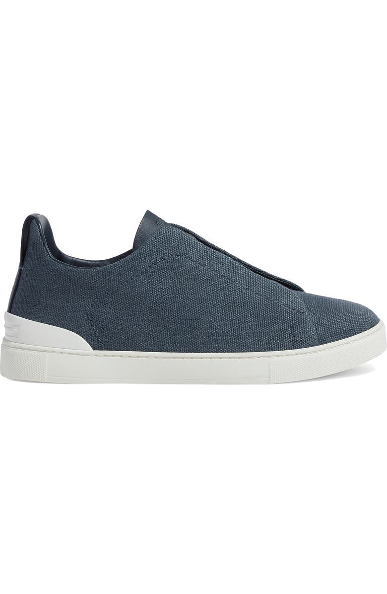 ZEGNA Triple Stitch Cotton, Linen & Leather Sneaker, Alternate, color, Dark Blue Solid