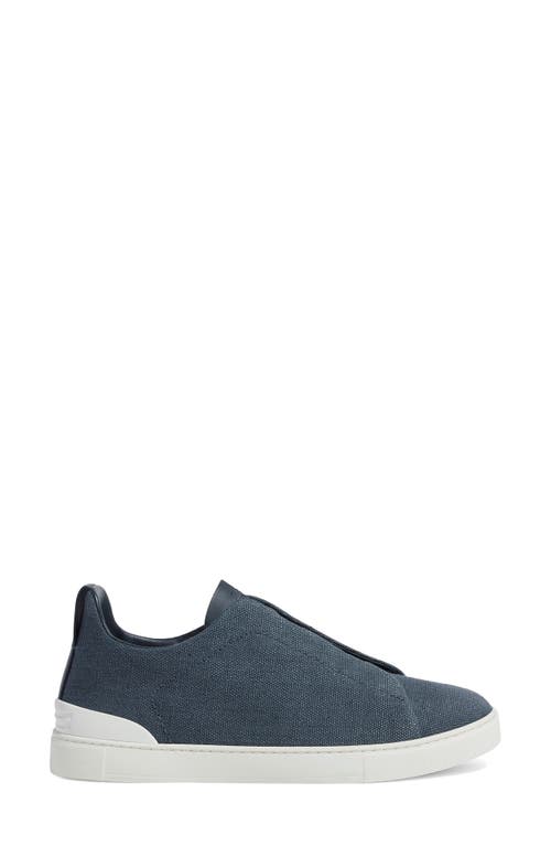 Zegna Baskets Triple Stitch En Coton, Lin Et Cuir Bleu Sarcelle Foncé In Blue