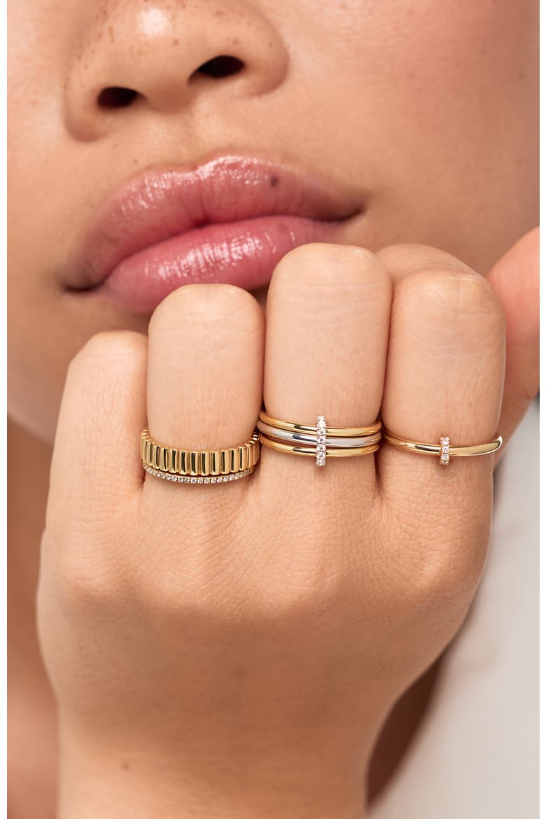 Solid Yellow Gold - Two Tone Trio Diamond Link Ring, Alternate, color, Two-Tone