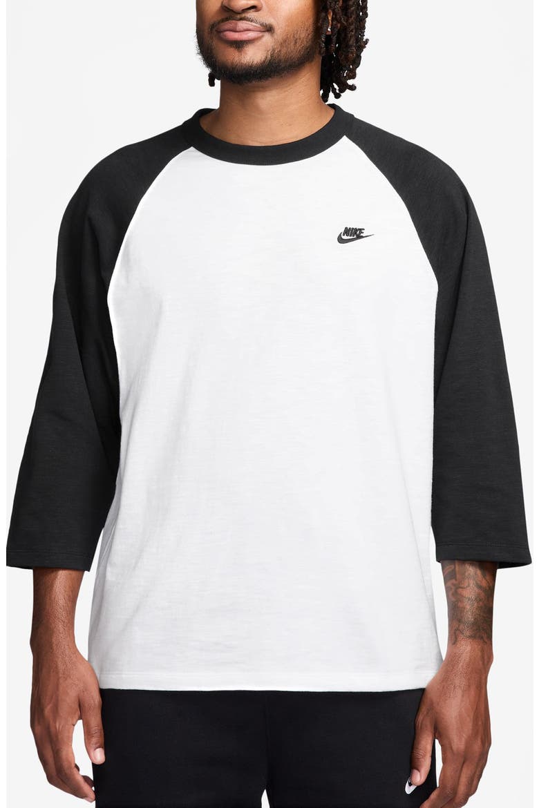 Colorblock Three Quarter Sleeve Cotton T-Shirt, Main, color, BLACK/ WHITE