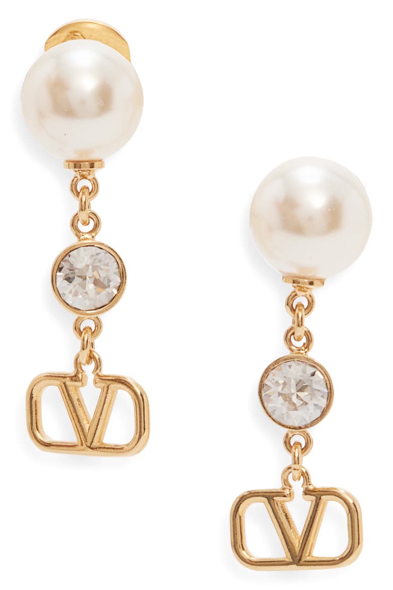 VLOGO Imitation Pearl & Crystal Drop Earrings, Main, color, Y49 ORO 18/ CREAM/ CRYSTAL