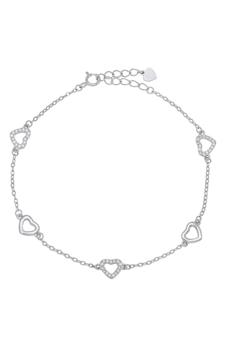 Queen Jewels Sterling Silver Cubic Zirconia Heart Station Bracelet, Main, color, Silver