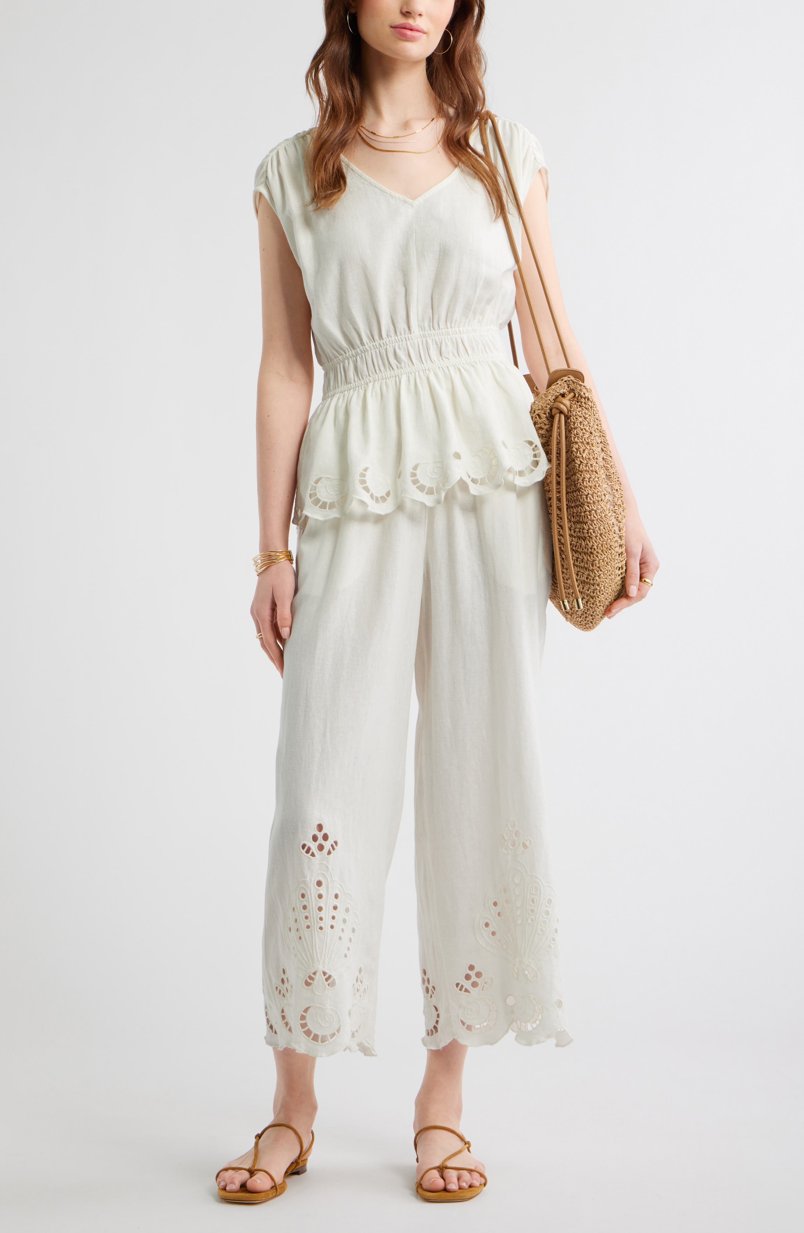 Cutwork Hem Linen Blend Pull-On Pants - image 4