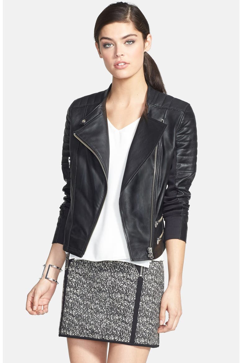 Leather Moto Jacket, Main, color, BLACK