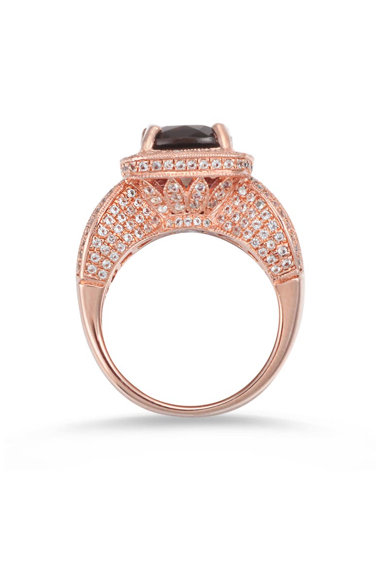 Cushion Cut Quartz & White Topaz Halo Ring, Alternate, color, BROWN
