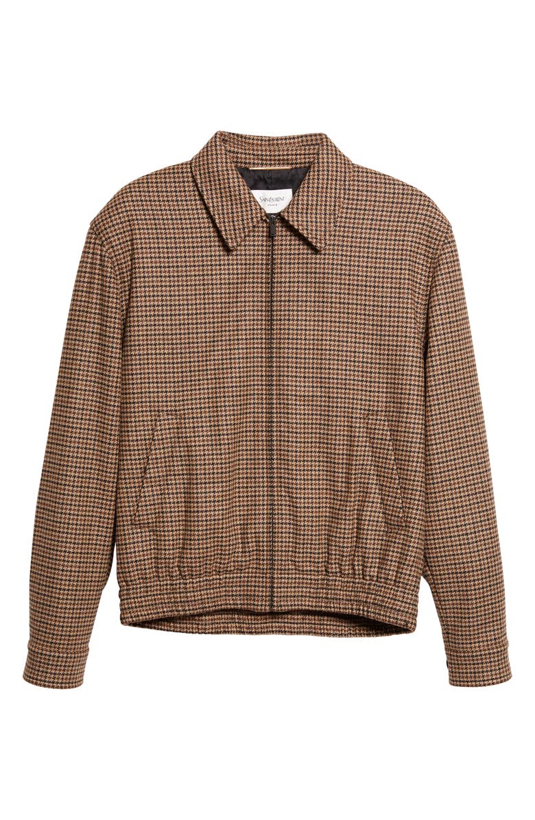 Saint Laurent Houndstooth Bomber Jacket, Alternate, color, Beige/ Marron/ Noir