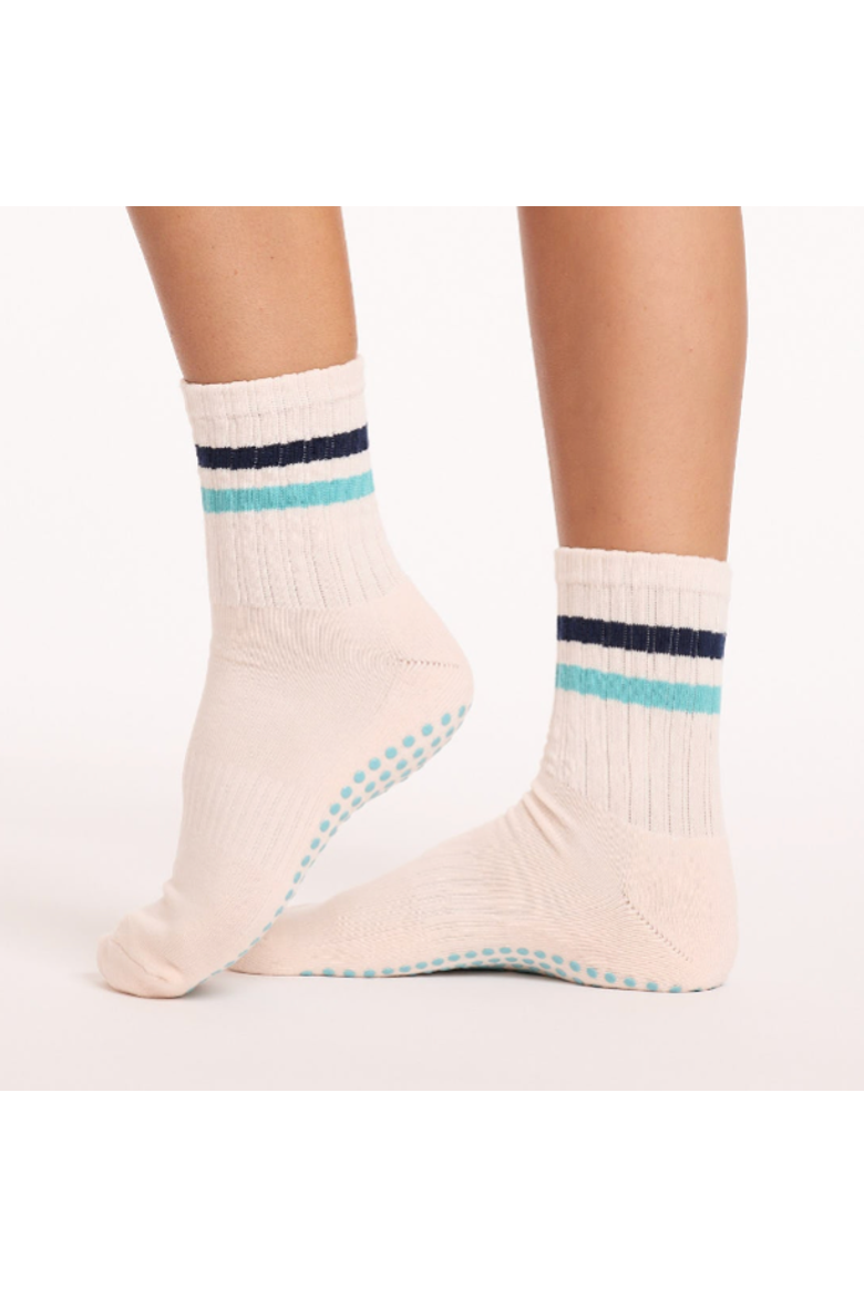 Blue Retro Crew Grip Socks, Main, color, Beige