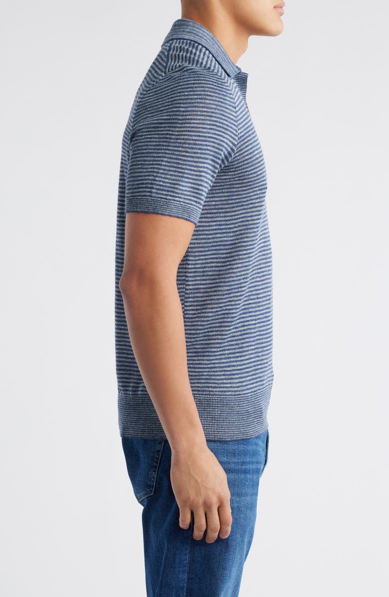 Faherty Stripe Linen Sweater Polo, Alternate, color, Cayman Navy Feeder
