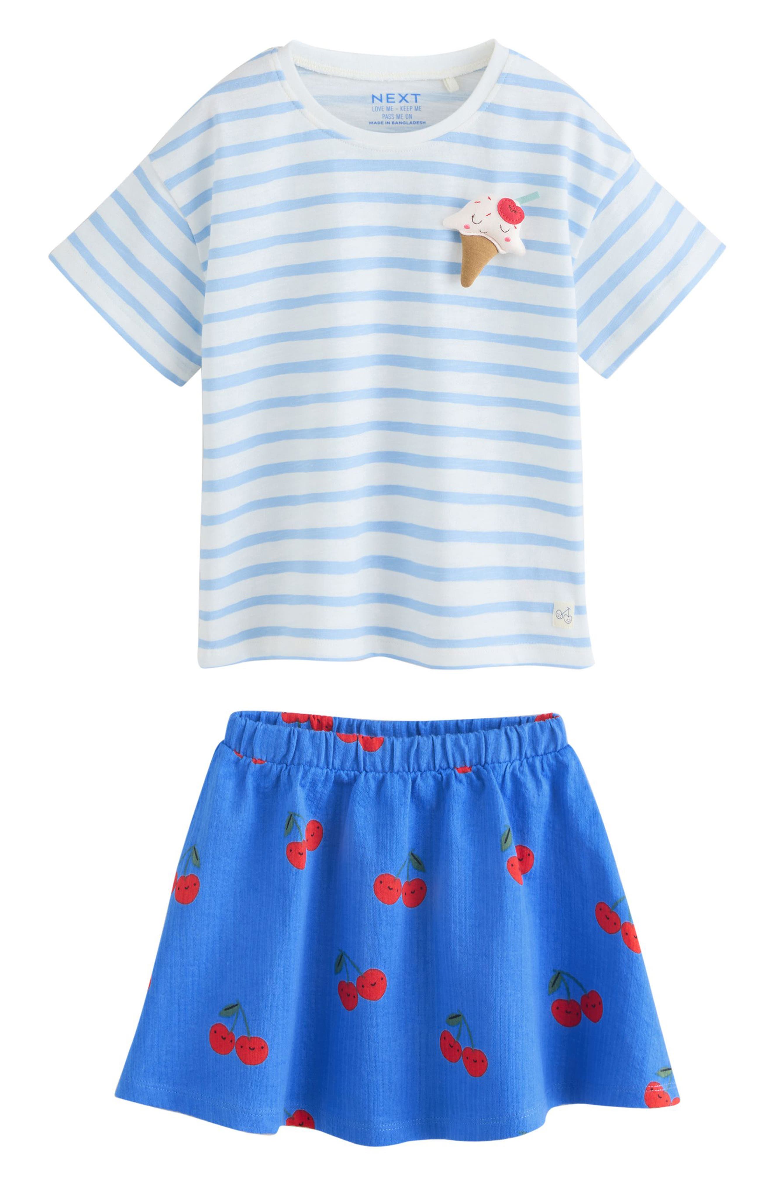 NEXT Kids' Ice Cream Cone Embellished Cotton Graphic T-Shirt & Print Skirt Set