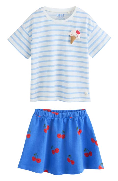 Kids' Ice Cream Cone Embellished Cotton Graphic T-Shirt & Print Skirt Set (Baby & Little Kid)