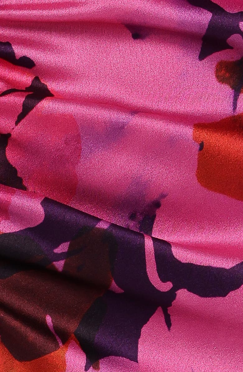 Petal & Pup Lisbeth Floral Cap Sleeve Satin Midi Dress, Alternate, color, Magenta Floral