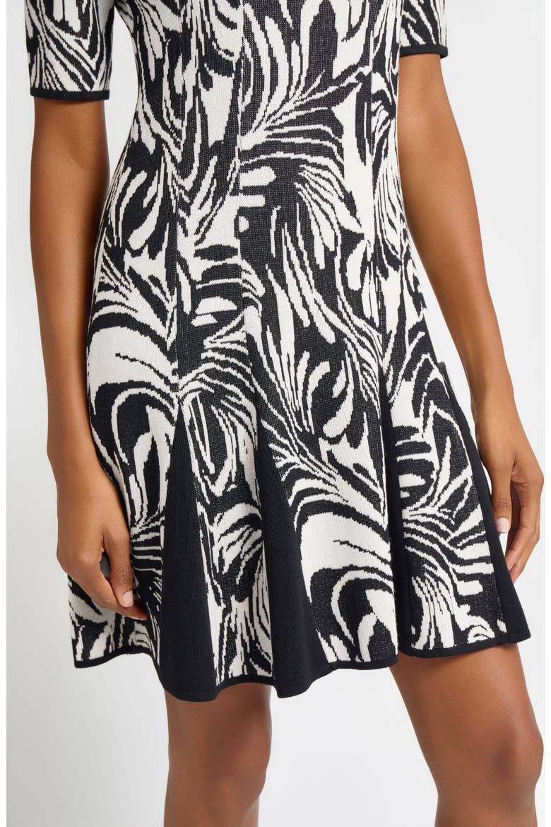 Short Sleeve Jacquard Fit & Flare Sweater Dress, Alternate, color, BLACK/ IVORY
