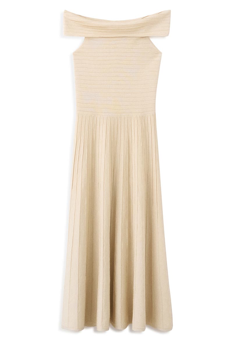 Off the Shoulder Flared Sweater Dress, Alternate, color, GOLD