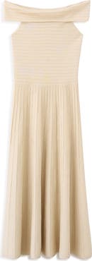 MANGO Off the Shoulder Flared Sweater Dress