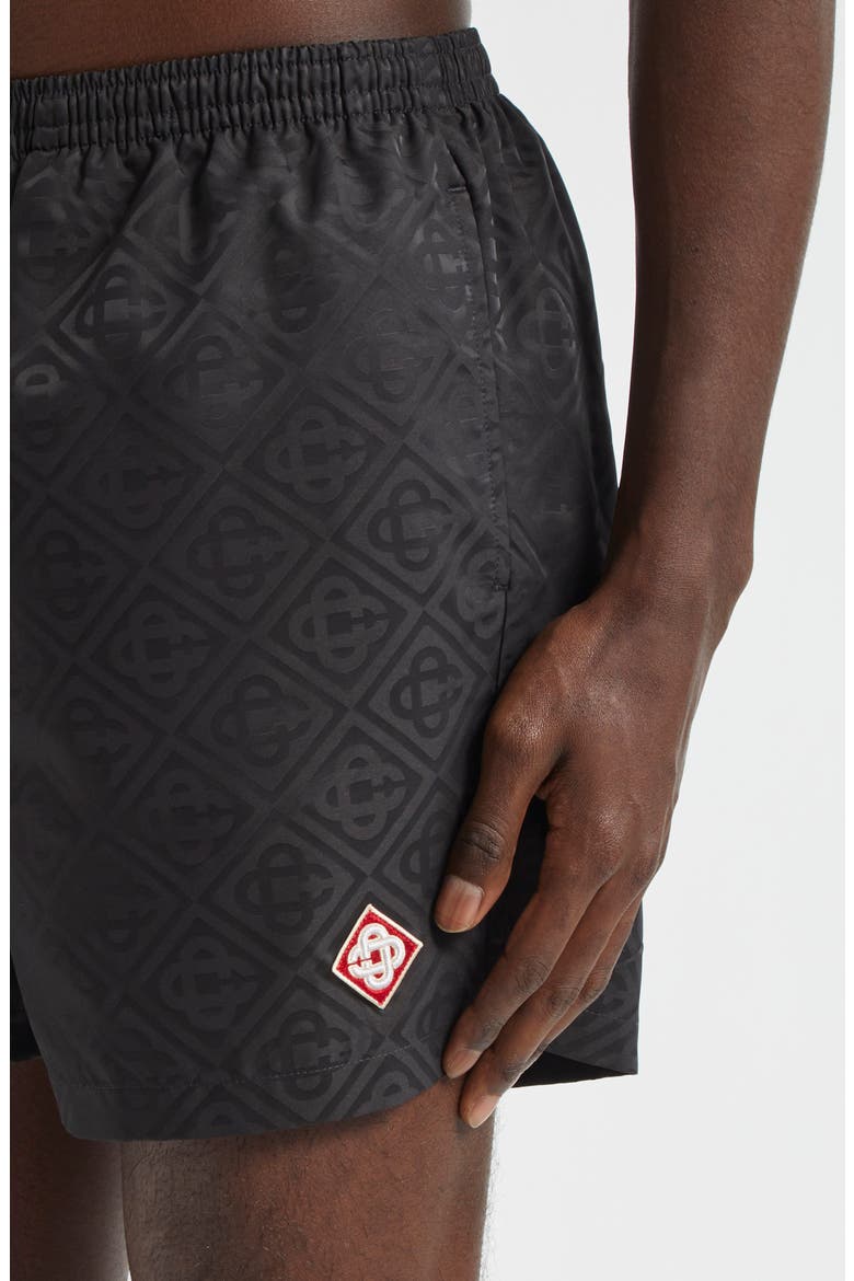 Diamond Logo Jacquard Swim Trunks, Alternate, color, BLACK
