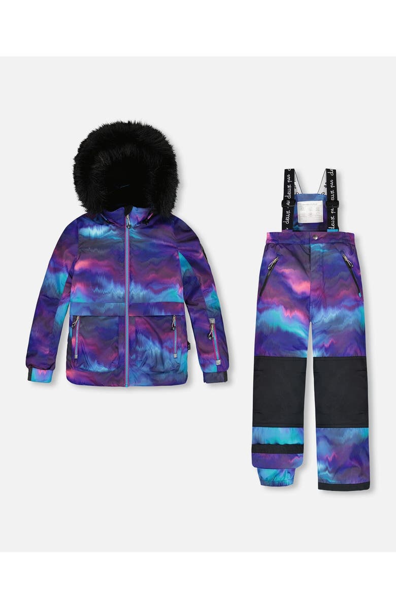 Deux par Deux Girl's Two Piece Snowsuit Printed Purple Aurora Borealis, Main, color,