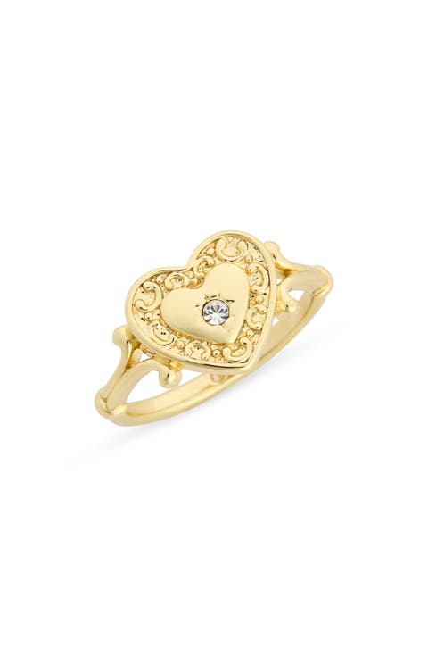Ornate Heart Cubic Zirconia Signet Ring