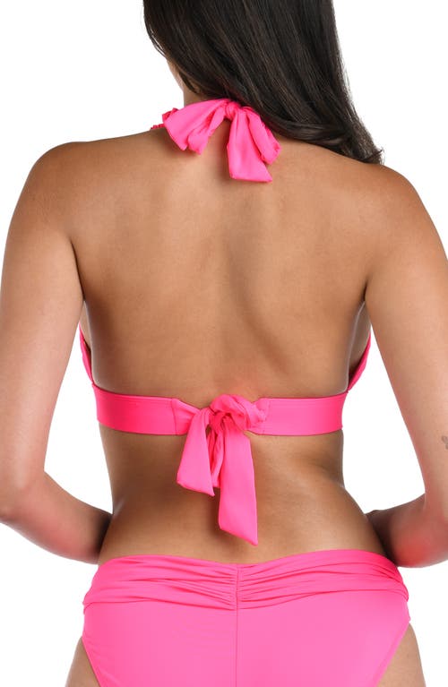 La Blanca Island Goddess Ruffle Halter Bikini Top In Bright Pink