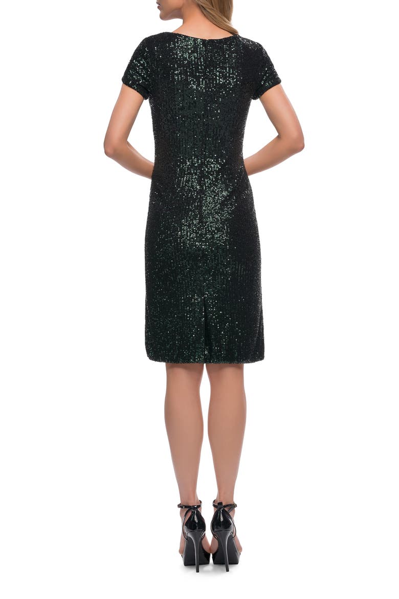 Knee Length Sequin Dress with Short Sleeves, Alternate, color, Dark Emerald