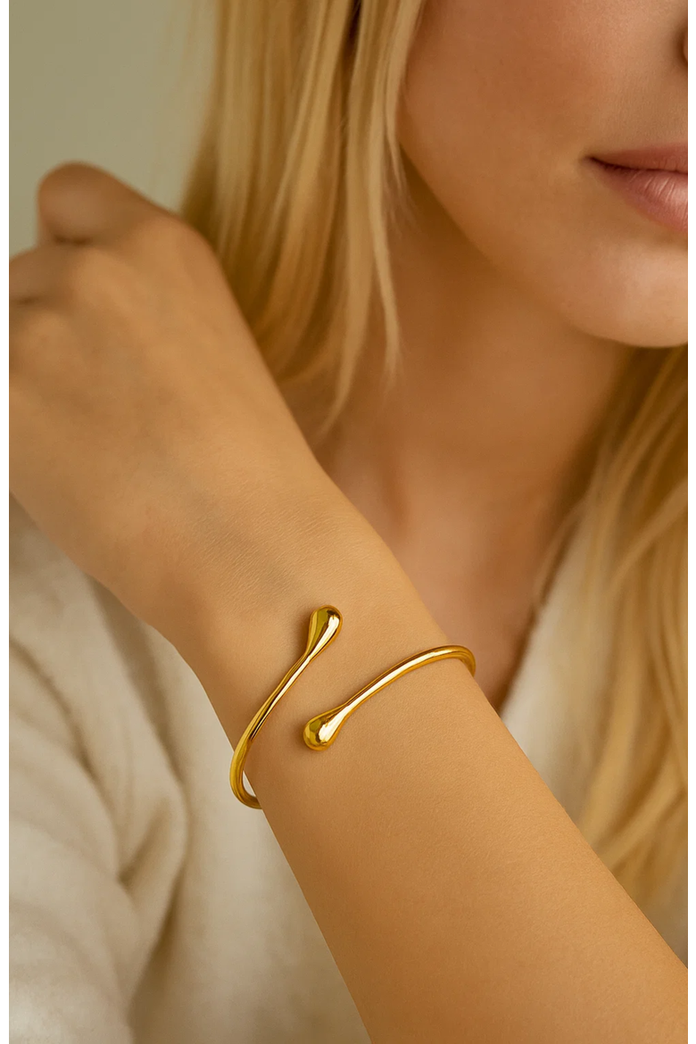 Isabella Gold Plated Teardrop Open Wrap Bangle Bracelet, Alternate, color, Gold