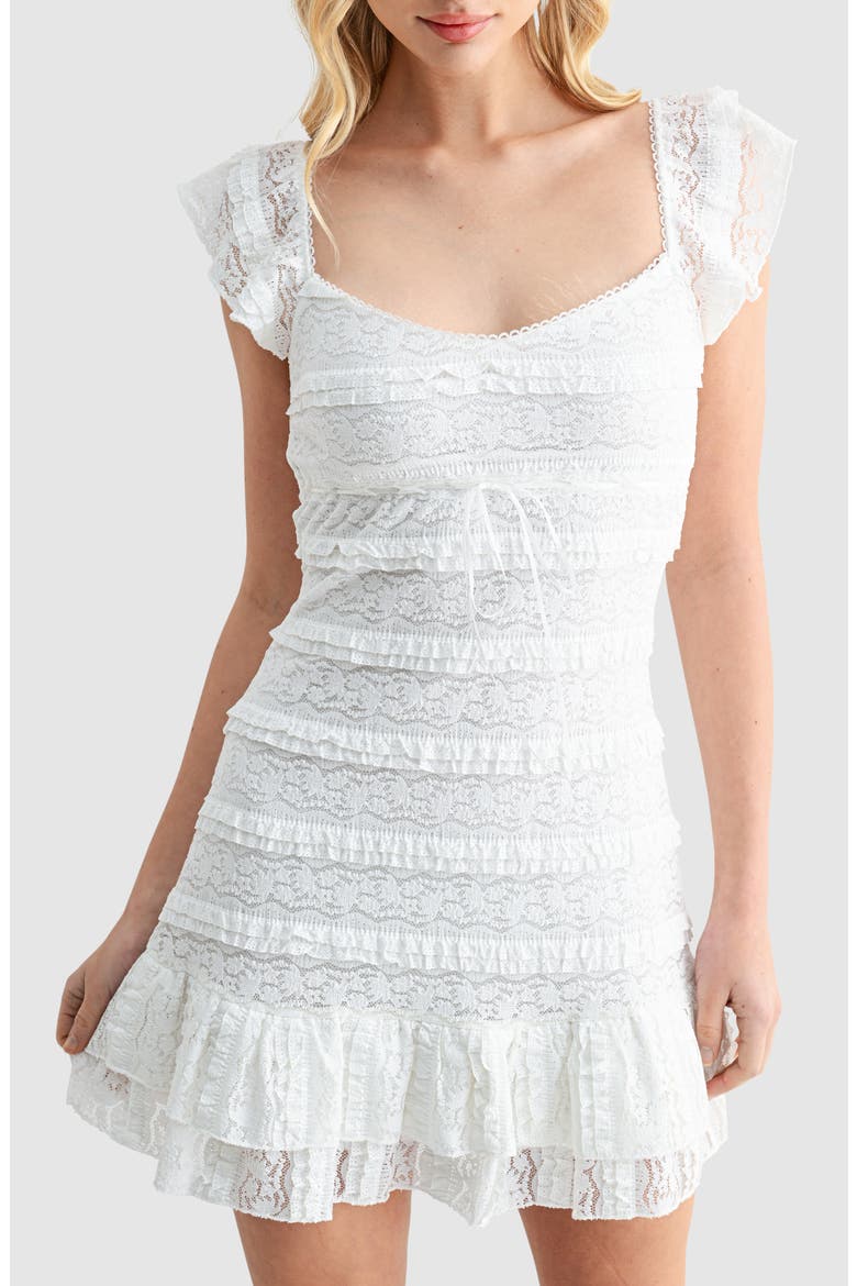 Lace & Ruffle Minidress, Alternate, color, OFF WHITE