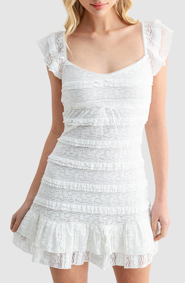 All in Favor Lace & Ruffle Minidress, Alternate, color, Off White