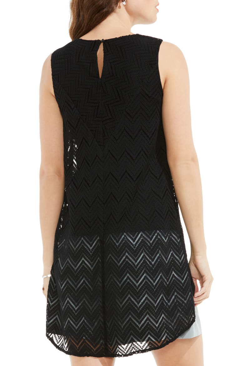 High/Low Herringbone Lace Blouse, Alternate, color, RICH BLACK