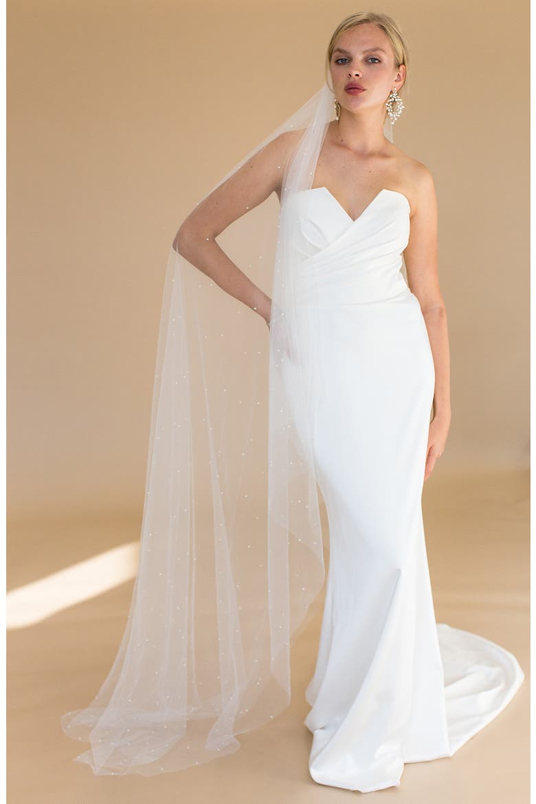 Eudora Imitation Pearl Floor Length Veil (Nordstrom Exclusive), Main, color, IVORY