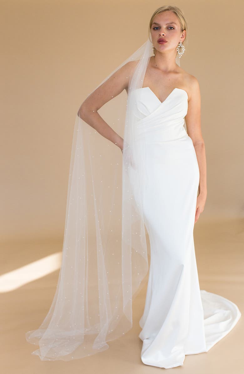 Brides & Hairpins Eudora Imitation Pearl Floor Length Veil, Main, color, Ivory