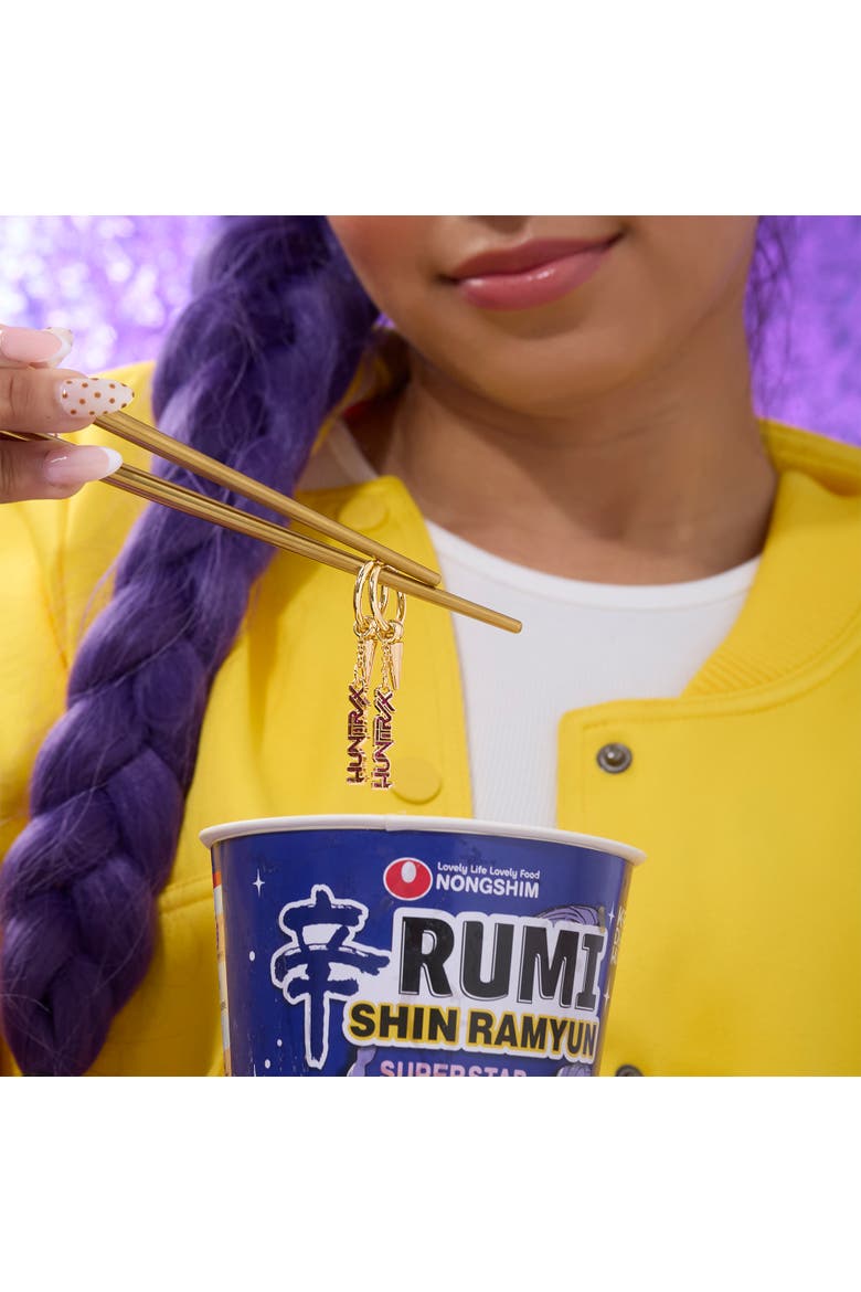 Jewelry Huntrix Hoop Earrings Official License, Gold-Tone Hoops with Drop Huntrix Charm, K-Pop Gifts, Alternate, color, Gold-Tone