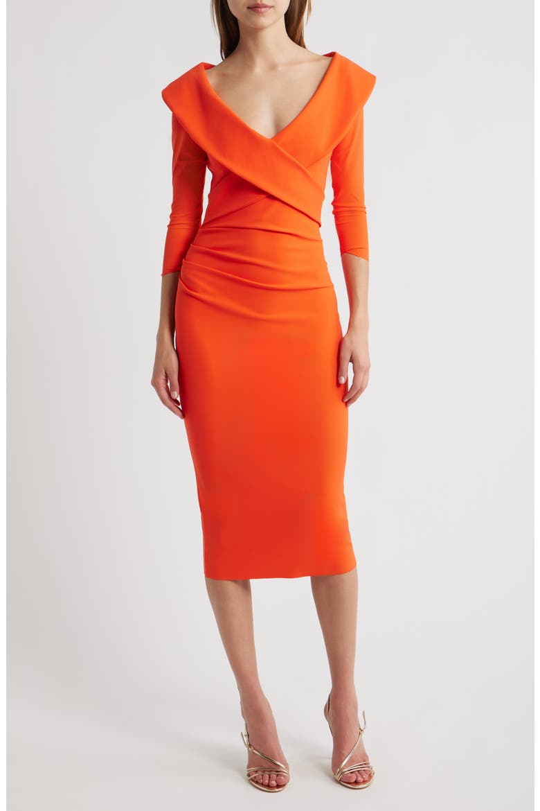 Suli Wrap Front Pleated Sheath Dress, Main, color, 489 ORANGE