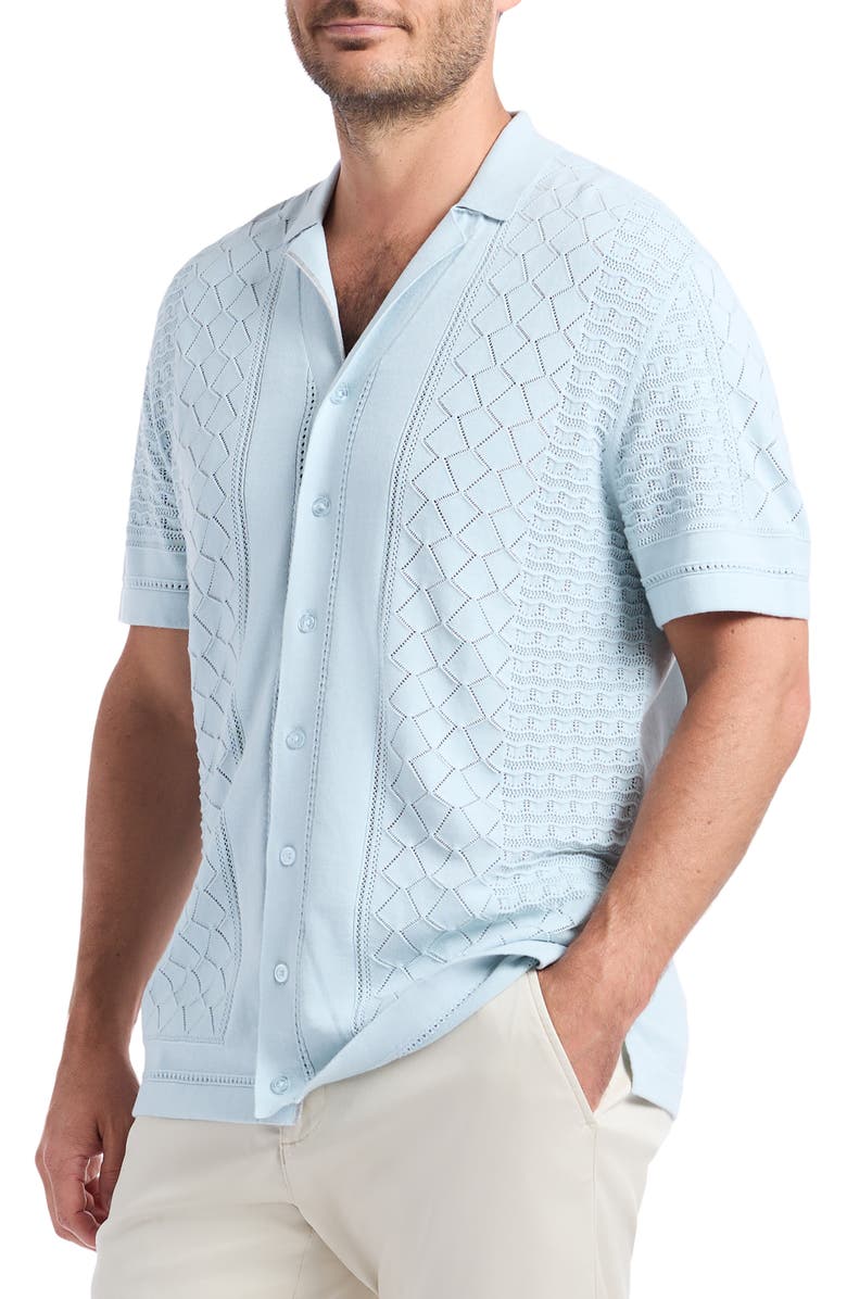 Robert Graham Delmar Pointelle Cotton Button-Up Sweater, Alternate, color, Light Blue