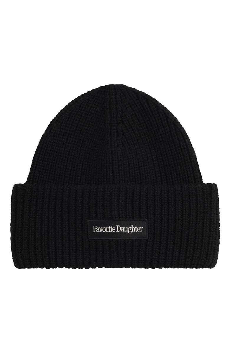 Favorite Daughter Logo Patch Beanie, Main, color, Black