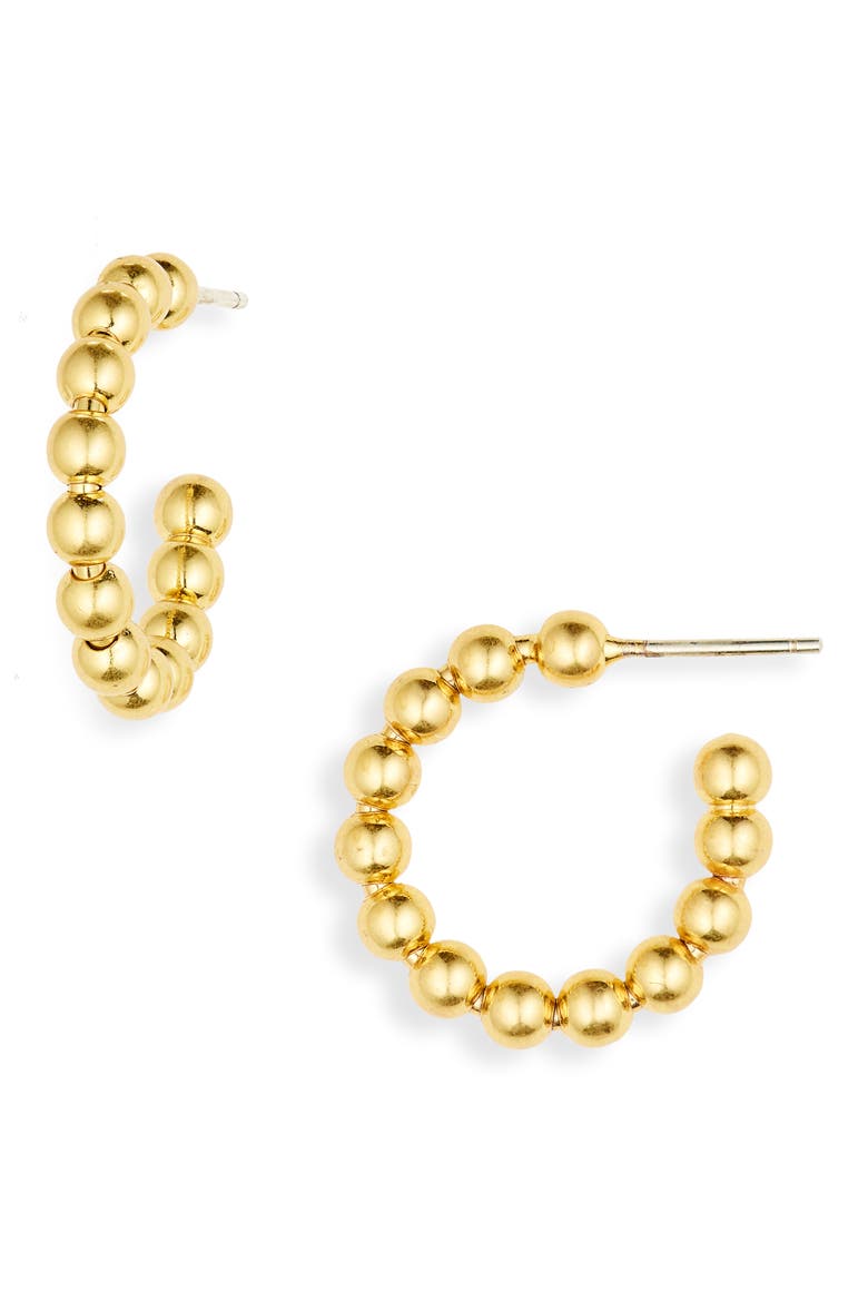 Medium Beaded Chunky Hoop Earrings, Main, color, VINTAGE GOLD
