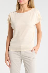 MAX STUDIO Ruched Shoulder Textured Knit Top