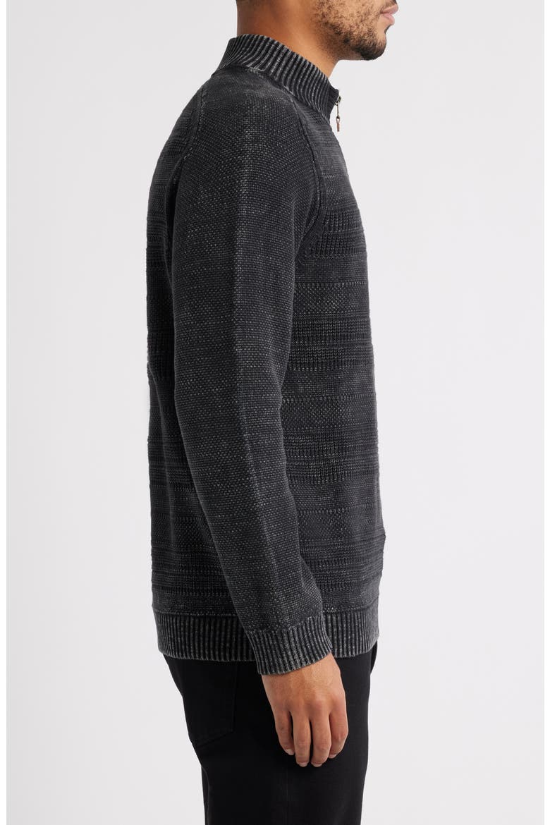 Saltwater Textured Cotton Half Zip Sweater, Alternate, color, BLACK