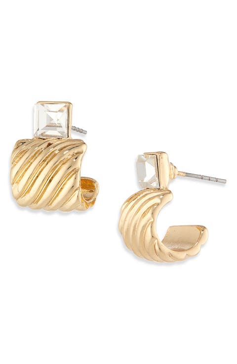 Square Crystal J Hoop Earrings