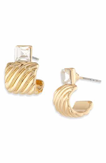 Square Crystal J Hoop Earrings