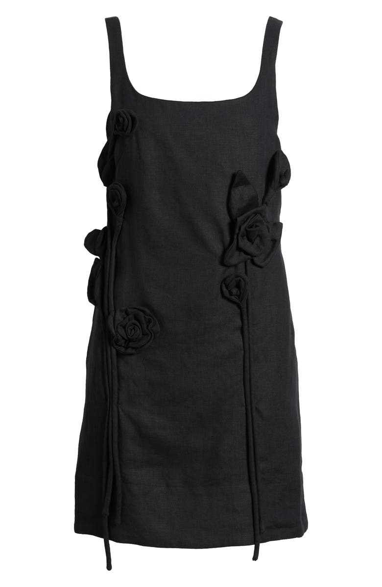 FARM Rio Rosette Linen Minidress, Alternate, color, Black