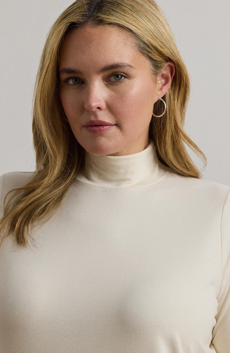 Lauren Ralph Lauren Elbow Sleeve Turtleneck Top, Alternate, color, Mascarpone Cream