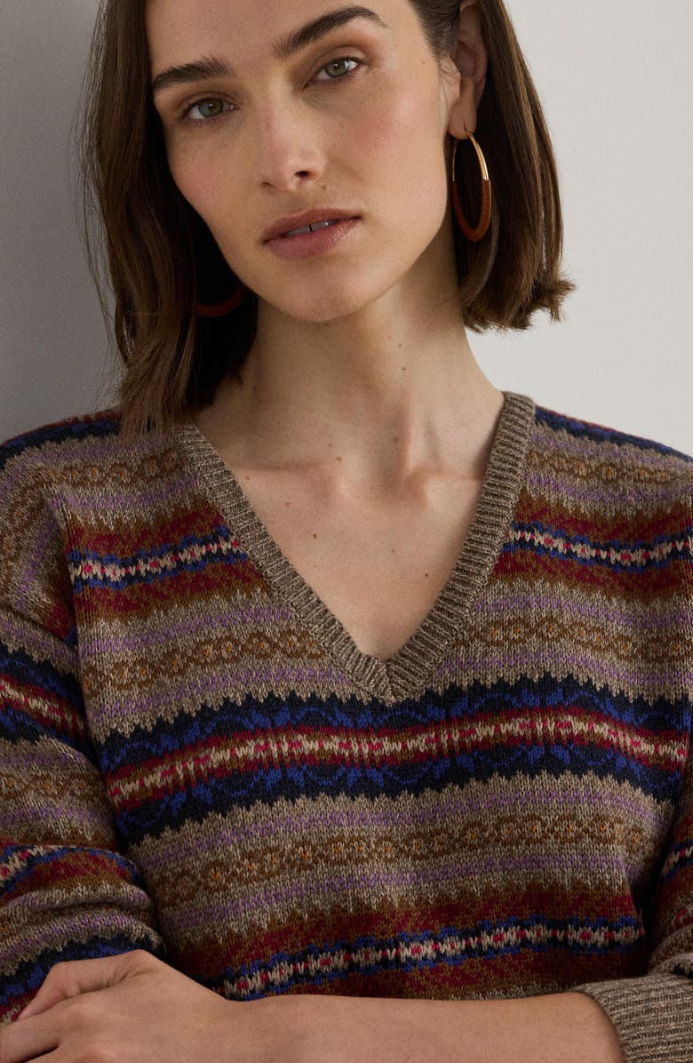 Lauren Ralph Lauren Fair Isle Cotton & Linen Sweater, Alternate, color, Taupe Heather Multi