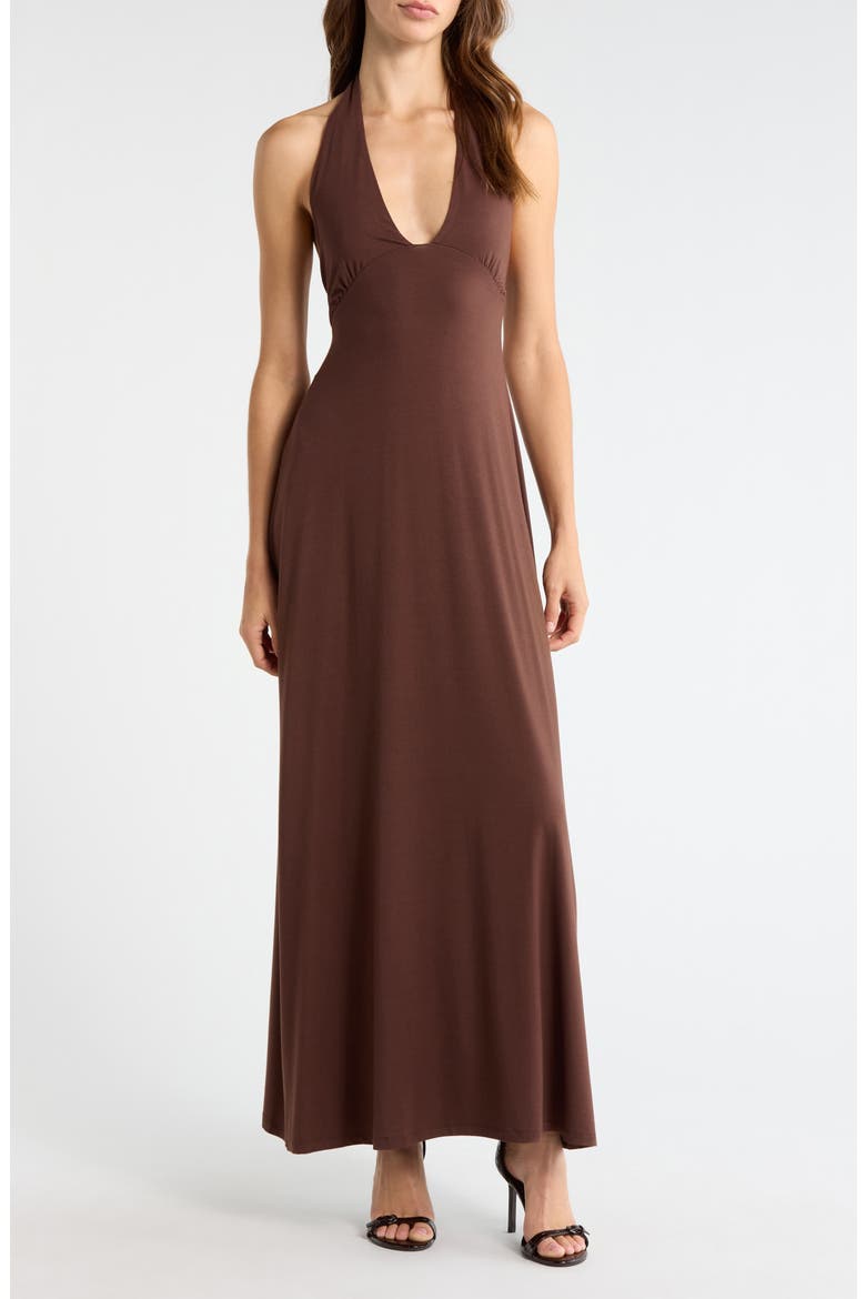 Third Charm Alexa Halter Maxi Dress, Main, color, BROWN