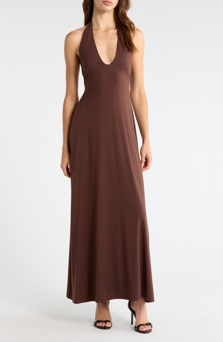 PacSun Third Charm Alexa Halter Maxi Dress, Main, color, Brown