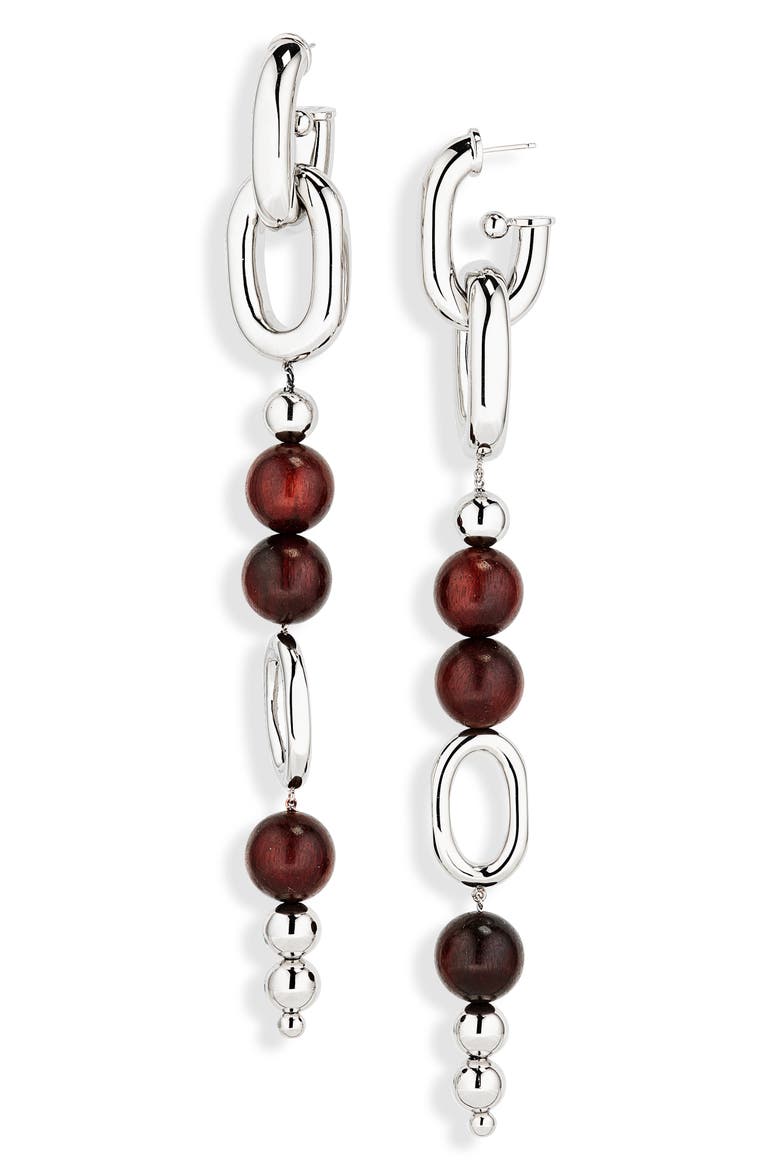 Beaded Drop Earrings, Main, color, WOOD / SILVER