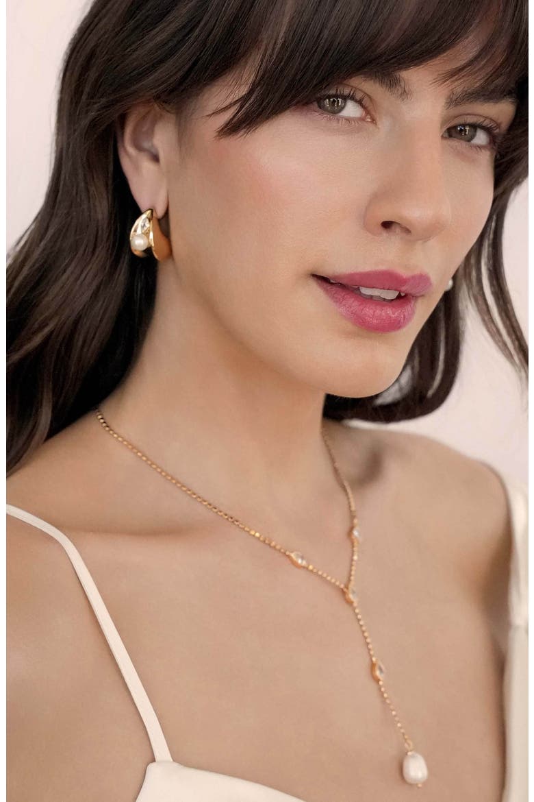 Hera Freshwater Pearl Huggie Earrings, Alternate, color, GOLD