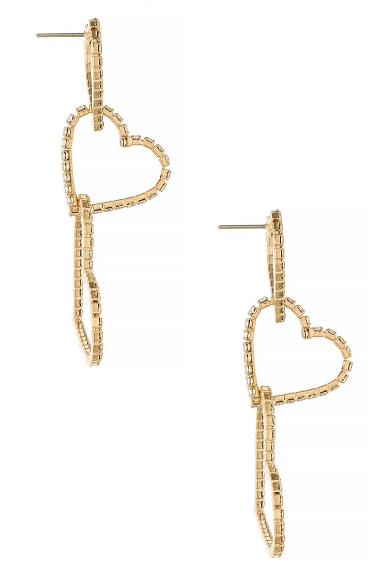 Triple Crystal Heart Drop Earrings, Alternate, color, GOLD