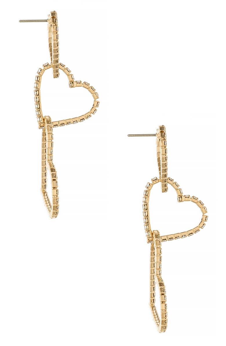 Ettika Triple Crystal Heart Drop Earrings, Alternate, color,