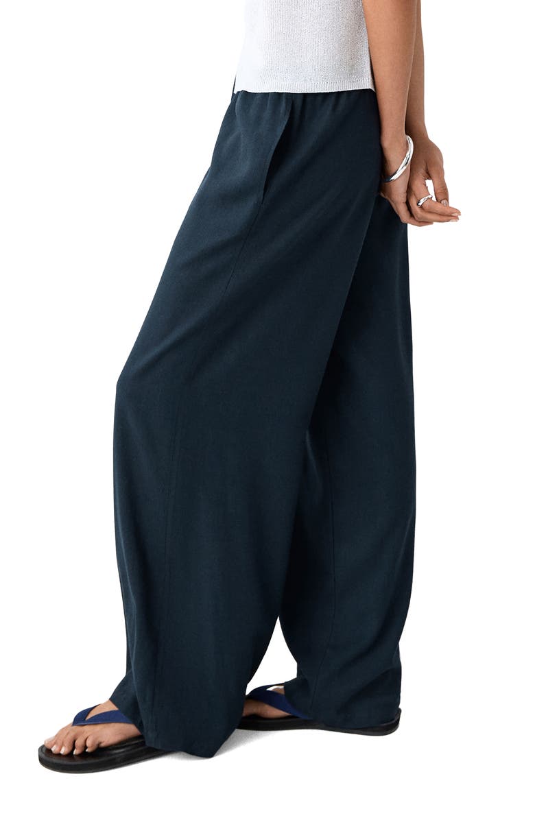 MANGO TEEN Kids' Flowy Straight Leg Linen Blend Pants, Alternate, color, Navy
